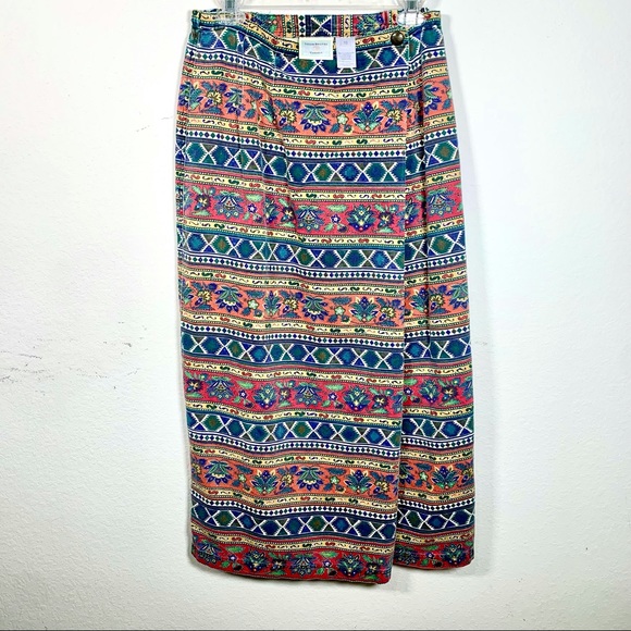 90s 80s Vintage Southwestern Denim Midi Skirt - Picture 3 of 8